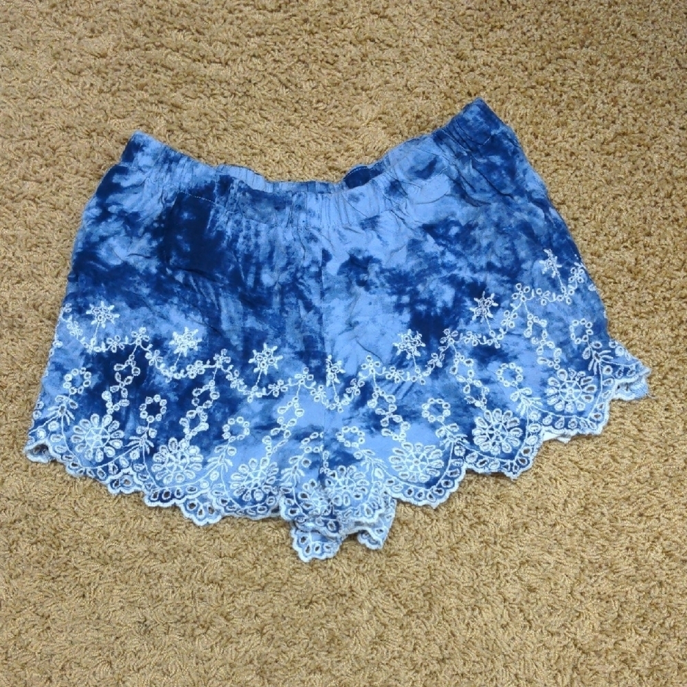 Blue Tie-Dye Lace Shorts